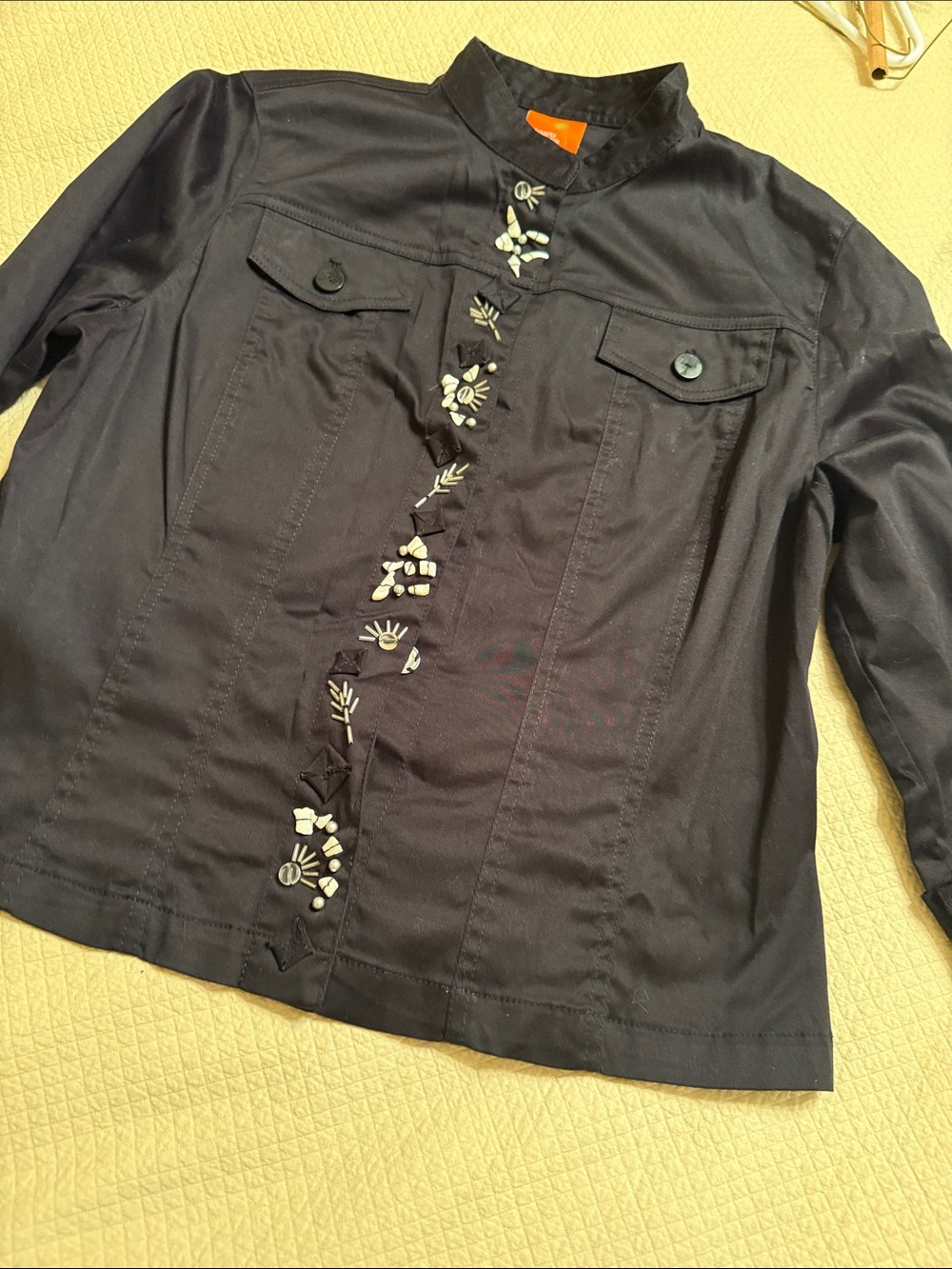 hearts of palm Black Embellished Stand Collar Shirt Jacket